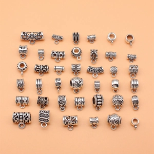 Conectores de Colgante Bail Beads de Aleación de Plata Antigua para Hacer Joyas DIY Estilo Vintage Patrón Grabado