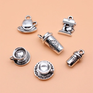 Antiek Zilveren Legering Koffie Thema DIY Charms Collectie Inclusief Koffiekopjes Mixer Hangers Voor Sieraden Maken Handgemaakte Accessoires