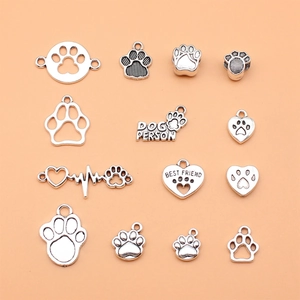 Antique Silver Alloy Dog Paw Heart Lettering Pendants For DIY Jewelry Making Charms Set For Bracelet Necklace Craft Accessory