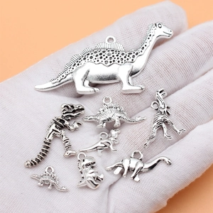 Antik-silbernes Dinosaurier-Anhänger-Set mit T-Rex und Skeletten für DIY-Schmuck