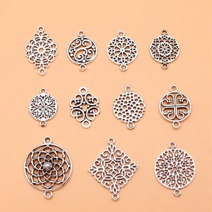 Antique Silver Alloy Flower Mandala Connectors Retro Geometric Hollow Pendants For DIY Jewelry Making Necklaces Bracelets Accessories