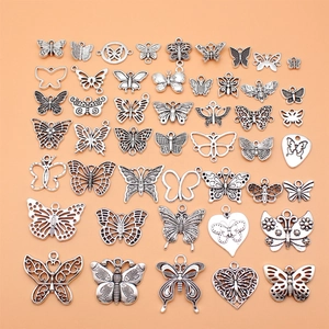 Vintage Antique Silver Alloy Butterfly Charms Various Styles Hollow Heart Pendants For DIY Jewelry Making Accessories Handcraft