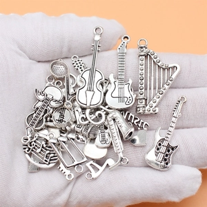 Set di 30 ciondoli musicali in argento per gioielli fai da te con chitarra e arpa