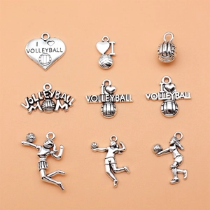 Antique Silver Alloy Volleyball Pendants Athletes Sports Charms For DIY Necklace Bracelet Jewelry Making Accessories