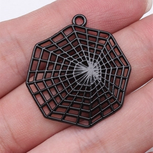 Gothic style black spider web pendant with geometric openwork design for DIY jewelry making