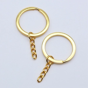 DIY gold flat key ring with four-link chain accessories for handmade jewelry making