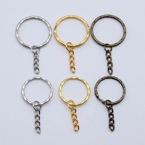 Hammered Texture Metal Keychain Rings With Short Link Chain Multi Color Electroplated Alloy DIY Craft Keyring Accessory For Home School