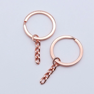 Set of two rose gold flat key rings with 4-link metal chains for DIY jewelry making