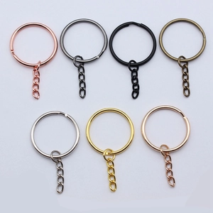 Flat metal keyrings with four-link chains in seven diverse electroplated metallic colors