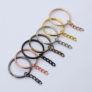DIY metal key ring sets with 4-link chains in various plated colors on white background