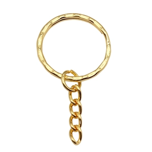 Golden 25mm embossed textured split key ring with 4-link chain attachment accessory