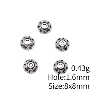 Perles d'espacement rétro 8x8mm en argent avec étoiles et lune pour bijoux DIY