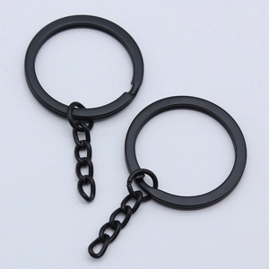Set of 10 black metal keyrings with link chain, 28mm diameter iron key ring accessories