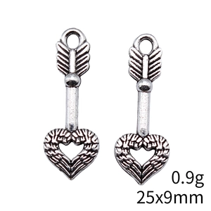 Vintage zinc alloy heart arrow charms 25x9mm in silver finish for DIY jewelry making