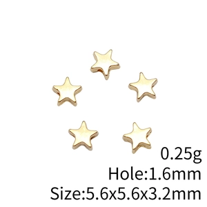 Cinque perline a stella dorate 5,6x5,6 mm per gioielli con foro di 1,6 mm