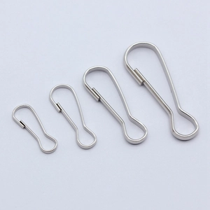 Polished silver pear-shaped spring snap hooks in four different sizes for bags