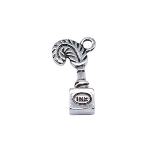 Antique silver quill and ink bottle pendant for DIY jewelry making with INK engraving