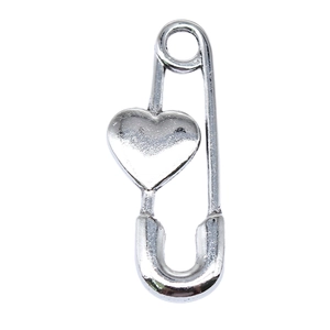 Polished silver heart safety pin pendant made of stainless steel with high glossy finish