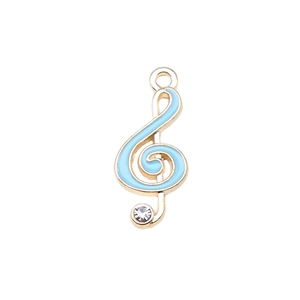 Ciondolo chiave di violino in smalto azzurro con placcatura in oro e piccolo strass