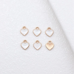 Golden heart alloy charms with white enamel for DIY bracelet jewelry making set of 6