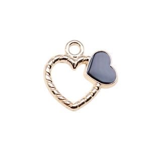 Hollow gold heart alloy pendant with black enamel accent and secure hanging loop