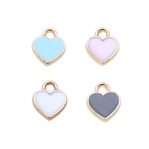 Golden heart charms set in light blue, pink, white, and grey for DIY jewelry making