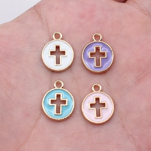 Vintage Alloy Round Cross Charms Enamel Drip Oil Pendants DIY Jewelry Accessories For Earrings Necklaces Headwear Making