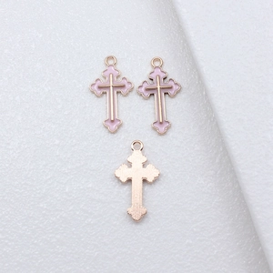 Minimalist 25x14mm pink and gold cross pendants with enamel finish for jewelry making