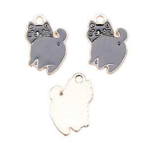 DIY dark gray cat charms in gold plated alloy for handmade earrings and bracelets