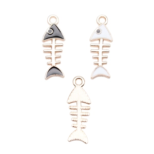 Cute black and white enamel fish bone alloy charms for DIY earring and bracelet jewelry