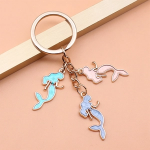 Rose gold mermaid keychain with blue pink and purple enamel charms for DIY gifts