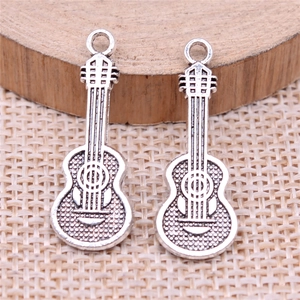 Silver zinc alloy guitar charms for DIY jewelry making with fine engraved textures