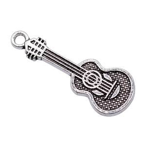 DIY zinc alloy guitar pendant in antique silver finish with textured surface for jewelry