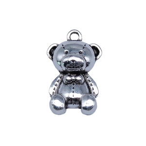 Retro silver metal teddy bear pendant with bow detail for DIY jewelry making