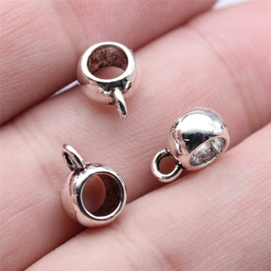 Set of three vintage silver large hole pendant bails for DIY jewelry making and crafts