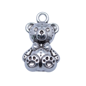 Antique silver teddy bear charm with bowtie detail and integrated ring for DIY jewelry