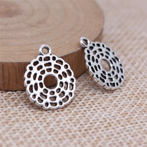 Set of two antique silver镂空 hollow round 7 chakra charms for DIY jewelry making