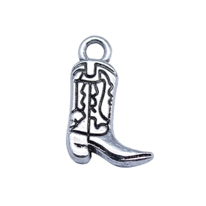 Retro silver cowboy boot charm with ethnic patterns for DIY jewelry making and crafts