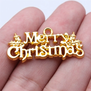 Merry Christmas Letter Alloy Pendants Metal Christmas Tree Ornament DIY Jewelry Making Accessories Plated Festive Hanging Charm