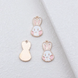 Cute bunny alloy pendants in white and pink enamel finish for DIY jewelry making
