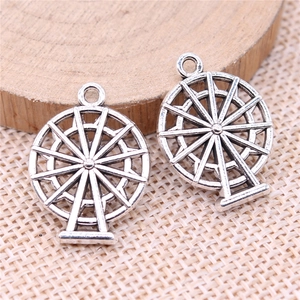 Antique silver Ferris wheel charms made of zinc alloy for jewelry making, pair of two