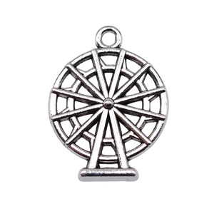 Antique silver ferris wheel pendant in zinc alloy with intricate wheel details and loop