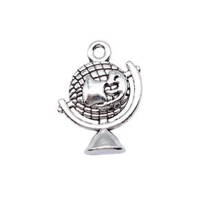 Antique silver globe charm pendant in alloy metal for DIY jewelry making and necklaces