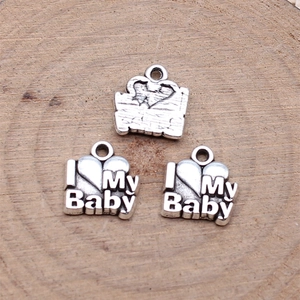 Pendentif Charme en Alliage de Zinc Argent Antique I Love My Baby Cœur Lettres Pour Fabrication de Bijoux DIY Colliers Bracelets Accessoires Style Rétro