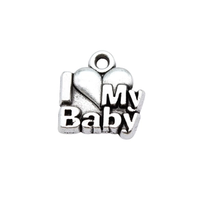 Pendentif cœur rétro I Love My Baby pour colliers et bracelets DIY, vue de face