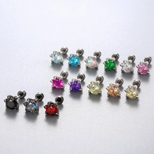 Surgical steel dragon claw cartilage studs with multi-color cubic zirconia stones