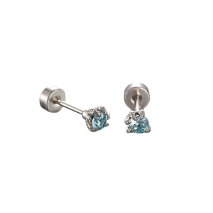 Silver dragon claw ear studs set with round light blue zircon stones on white background