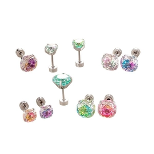 Gradient rose-cut zircon titanium steel screw back earrings in multiple colors