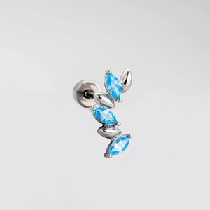 Titanium steel cartilage stud earring featuring light blue marquise cut zircon stones