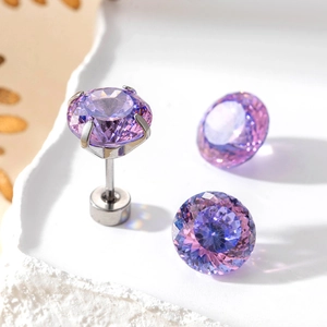Sparkling purple zircon bird nest stud earrings with secure titanium screw back design